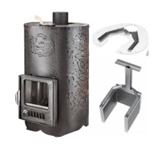 Дровяная печь для бани Ферингер Уют-25 ПФ. В кожухе дуб, с кассетами и наливным устройством.